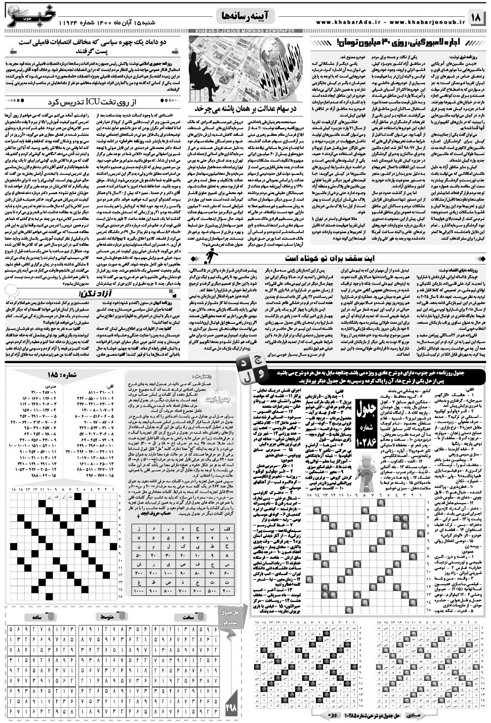 مشاهده صفحه ۱۸ روزنامه خبرجنوب تاریخ ۱۵  سال ۱۴۰۰