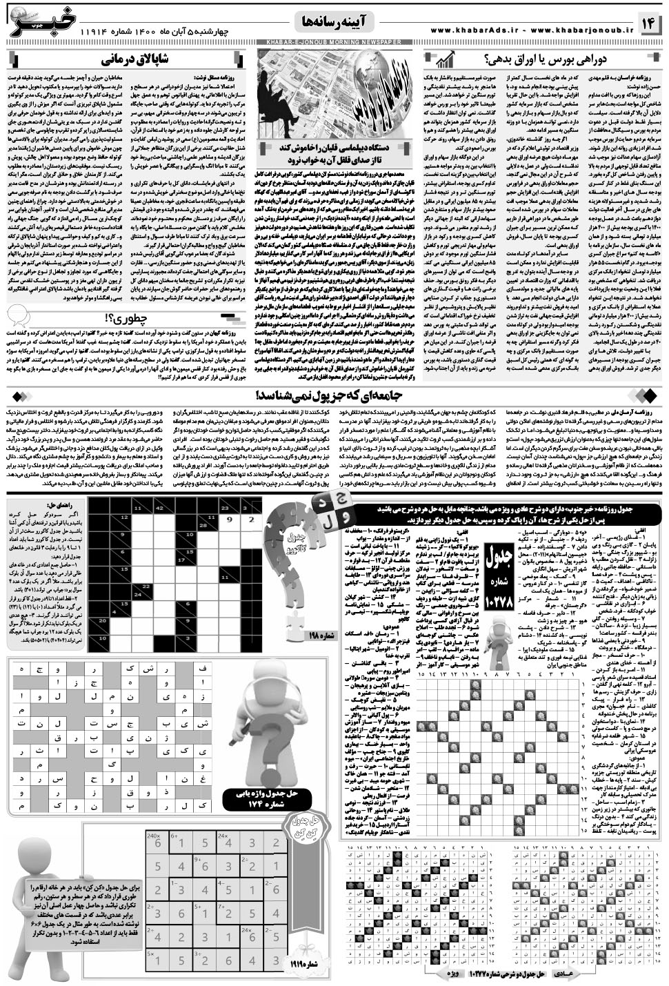 مشاهده صفحه ۱۴ روزنامه خبرجنوب تاریخ ۵  سال ۱۴۰۰