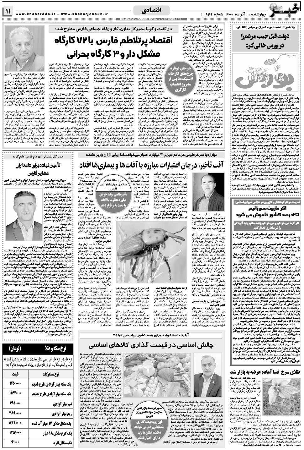 مشاهده صفحه ۱۱ روزنامه خبرجنوب تاریخ ۱۰  سال ۱۴۰۰