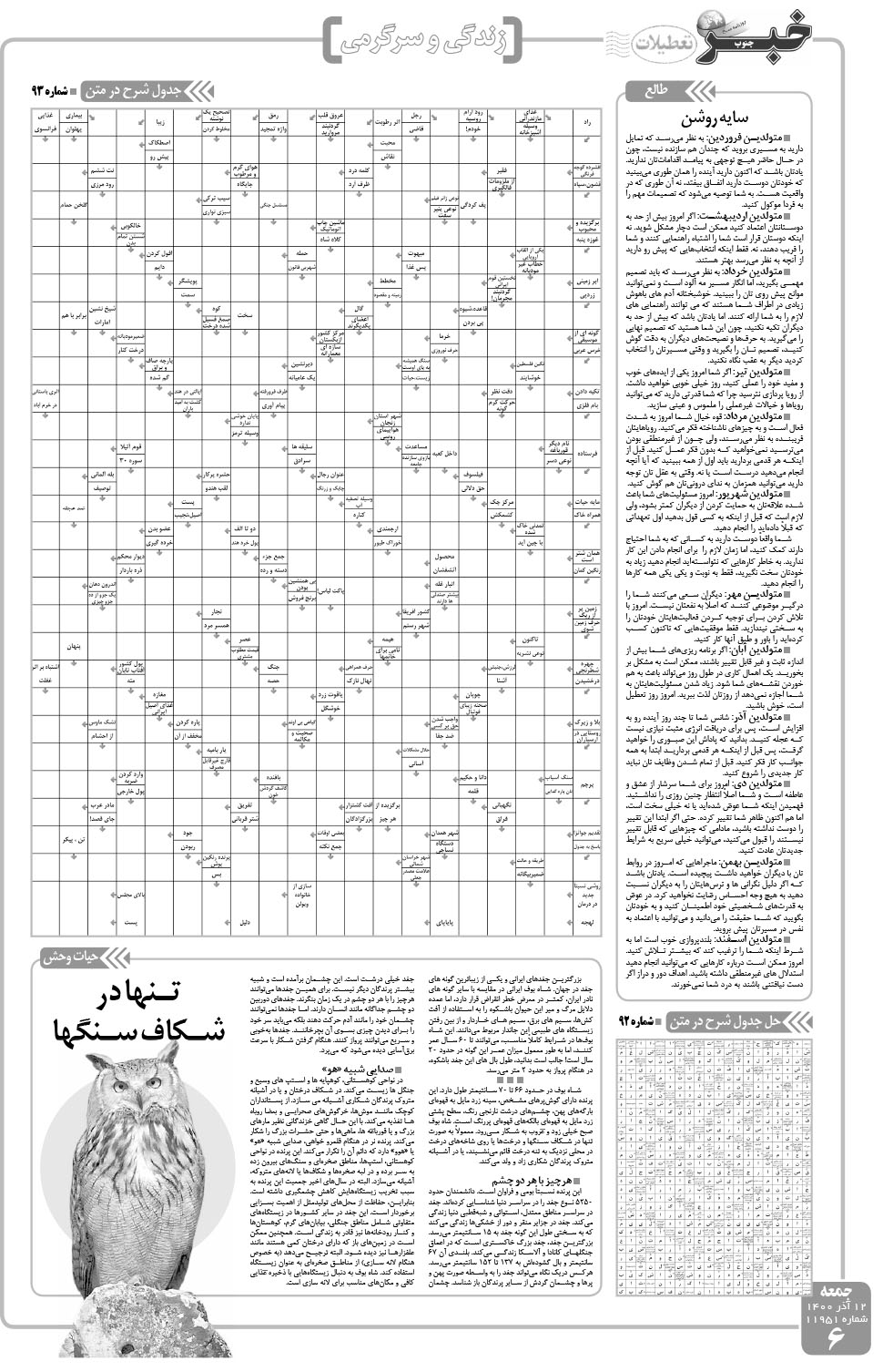 مشاهده صفحه ۶ روزنامه خبرجنوب تاریخ ۱۲  سال ۱۴۰۰