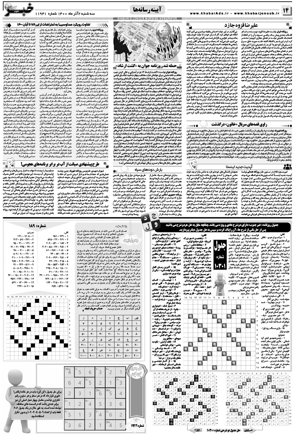 مشاهده صفحه ۱۴ روزنامه خبرجنوب تاریخ ۲  سال ۱۴۰۰