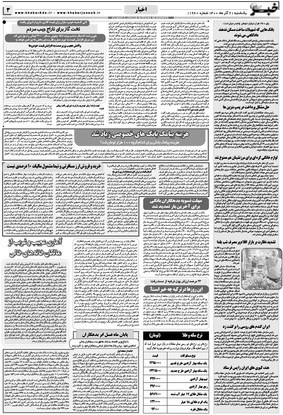مشاهده صفحه ۳ روزنامه خبرجنوب تاریخ ۲۱  سال ۱۴۰۰