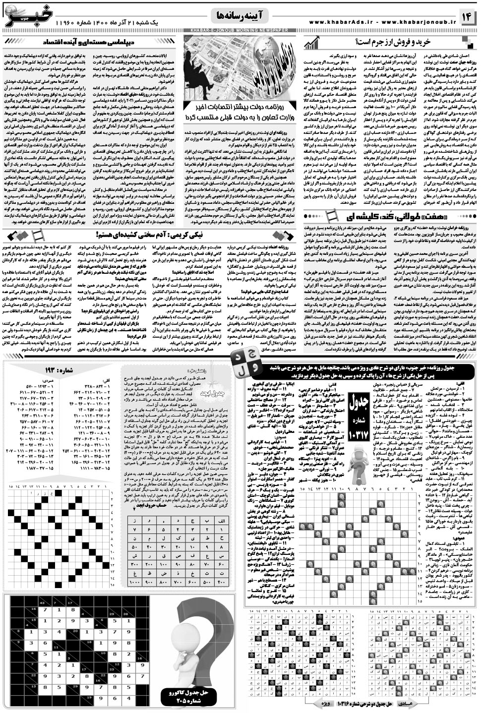 مشاهده صفحه ۱۴ روزنامه خبرجنوب تاریخ ۲۱  سال ۱۴۰۰