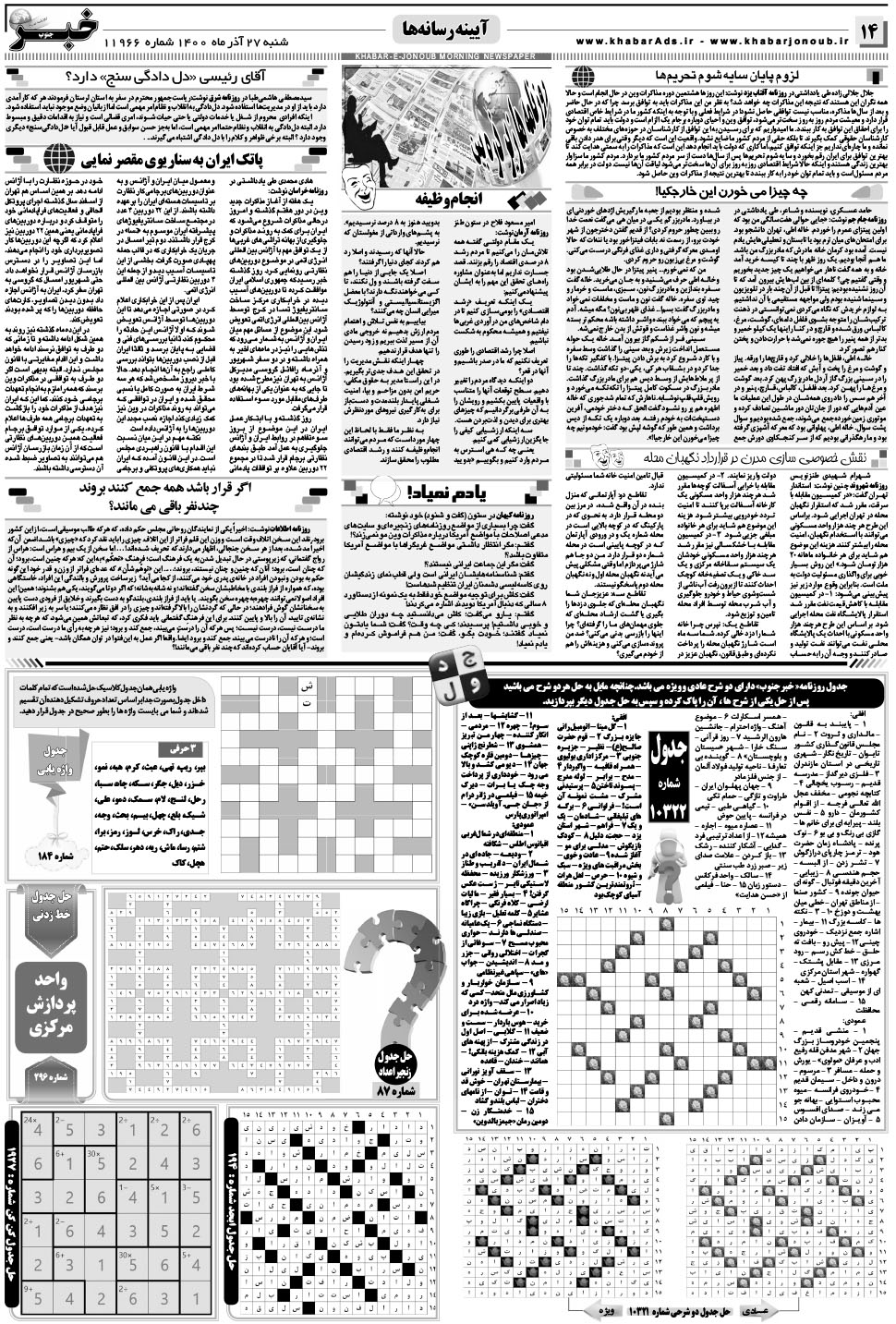 مشاهده صفحه ۱۴ روزنامه خبرجنوب تاریخ ۲۷  سال ۱۴۰۰