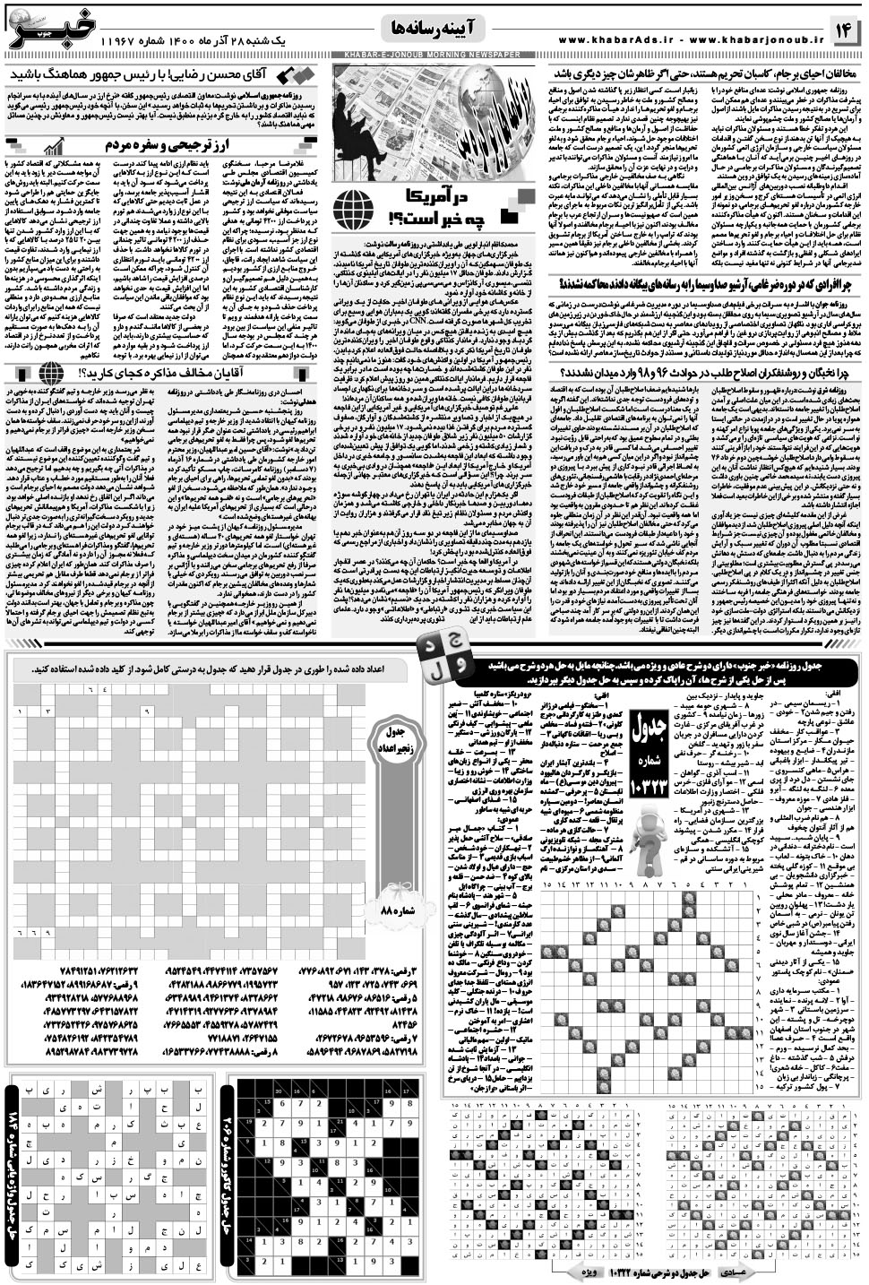 مشاهده صفحه ۱۴ روزنامه خبرجنوب تاریخ ۲۸  سال ۱۴۰۰