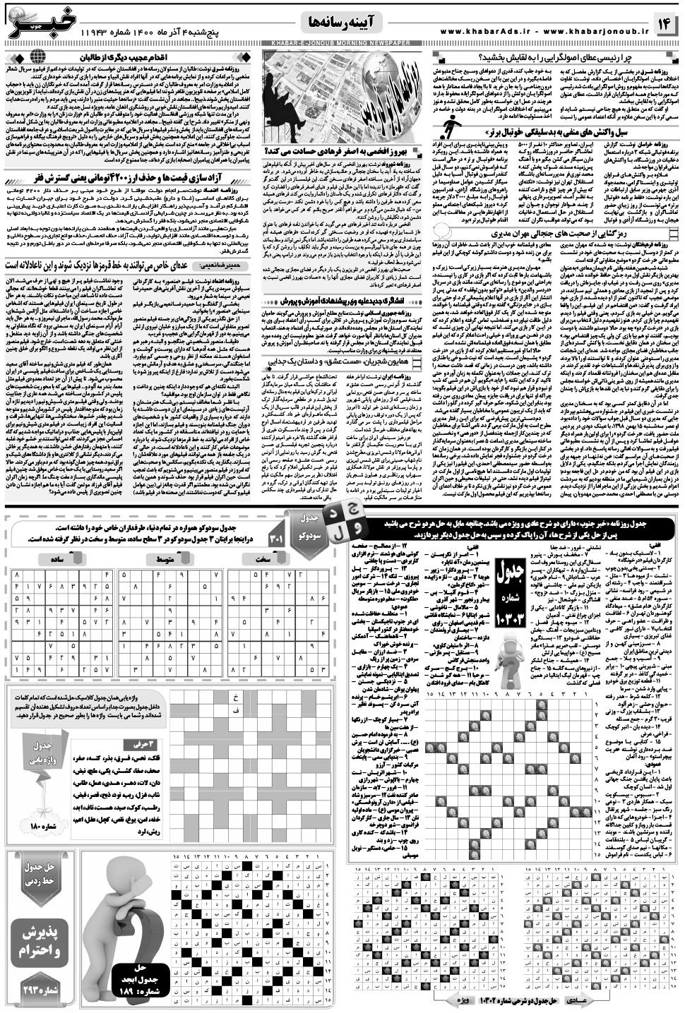 مشاهده صفحه ۱۴ روزنامه خبرجنوب تاریخ ۴  سال ۱۴۰۰