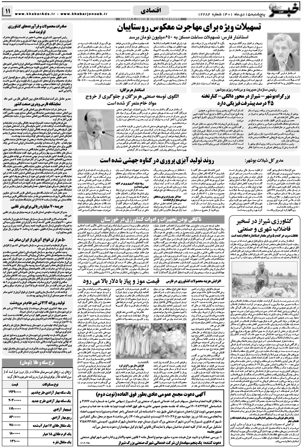 مشاهده صفحه ۱۱ روزنامه خبرجنوب تاریخ ۱۵ دی سال ۱۴۰۱
