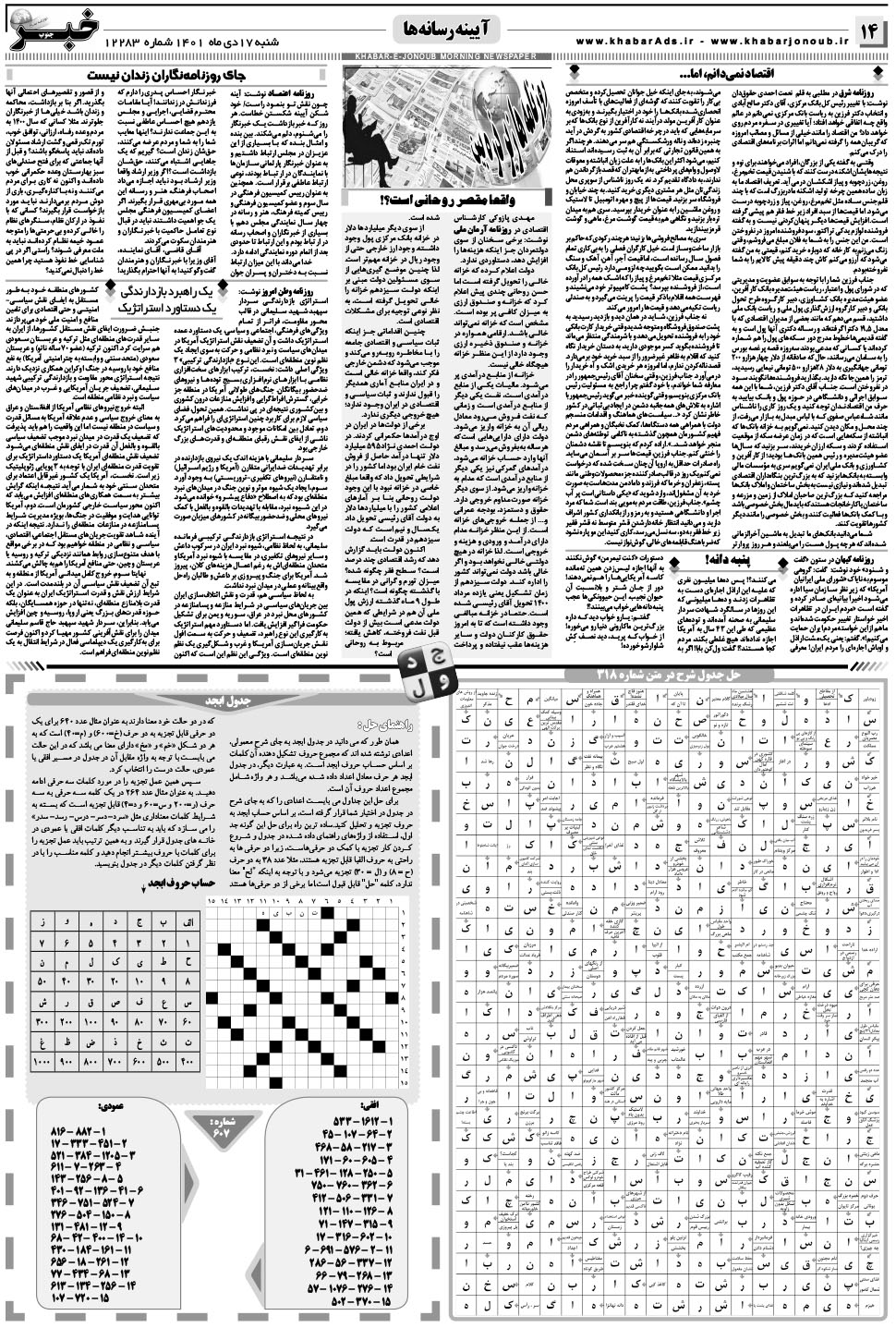 مشاهده صفحه ۱۴ روزنامه خبرجنوب تاریخ ۱۷ دی سال ۱۴۰۱