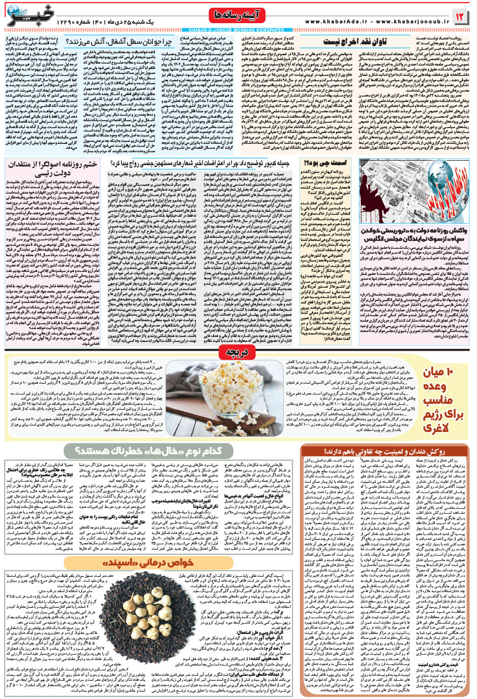 مشاهده صفحه ۱۲ روزنامه خبرجنوب تاریخ ۲۵ دی سال ۱۴۰۱