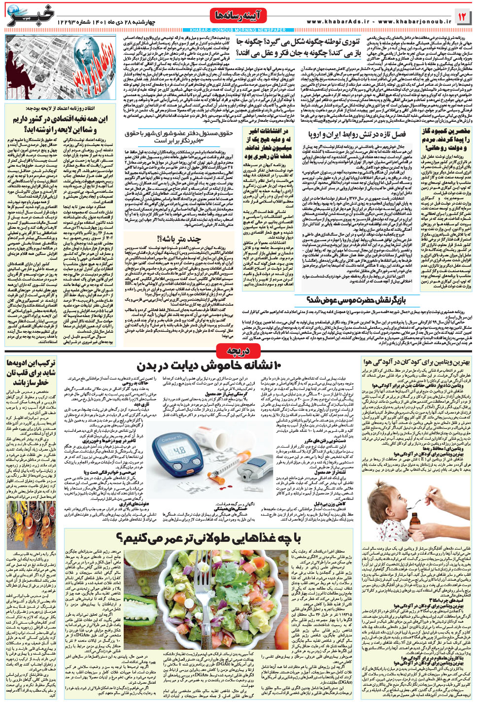 مشاهده صفحه ۱۲ روزنامه خبرجنوب تاریخ ۲۸ دی سال ۱۴۰۱