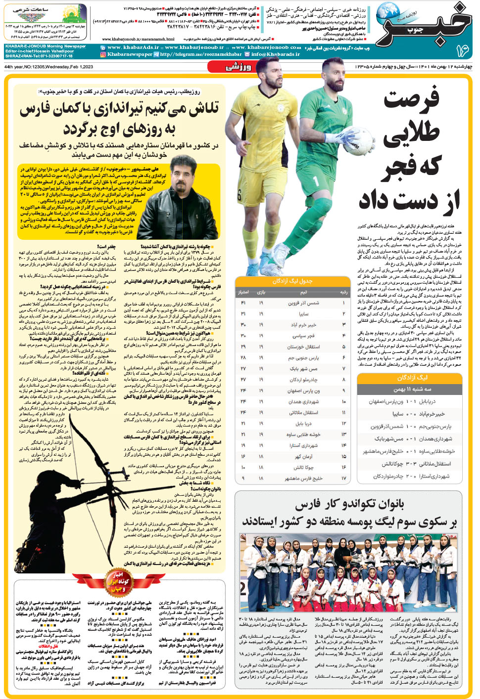 مشاهده صفحه ۱۶ روزنامه خبرجنوب تاریخ ۱۲ بهمن سال ۱۴۰۱