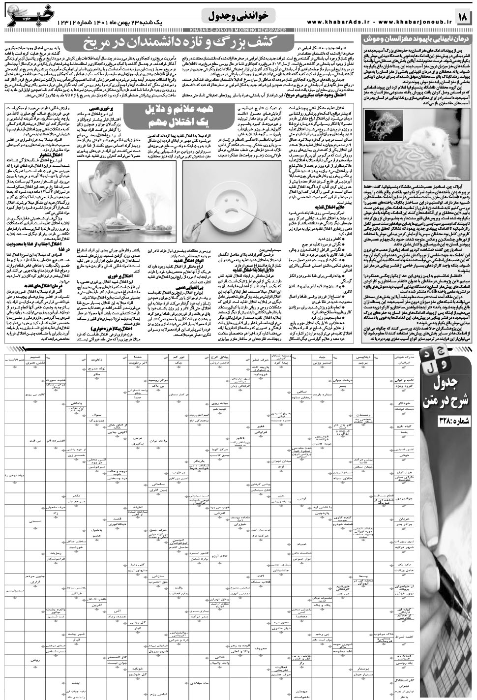 مشاهده صفحه ۱۸ روزنامه خبرجنوب تاریخ ۲۳ بهمن سال ۱۴۰۱