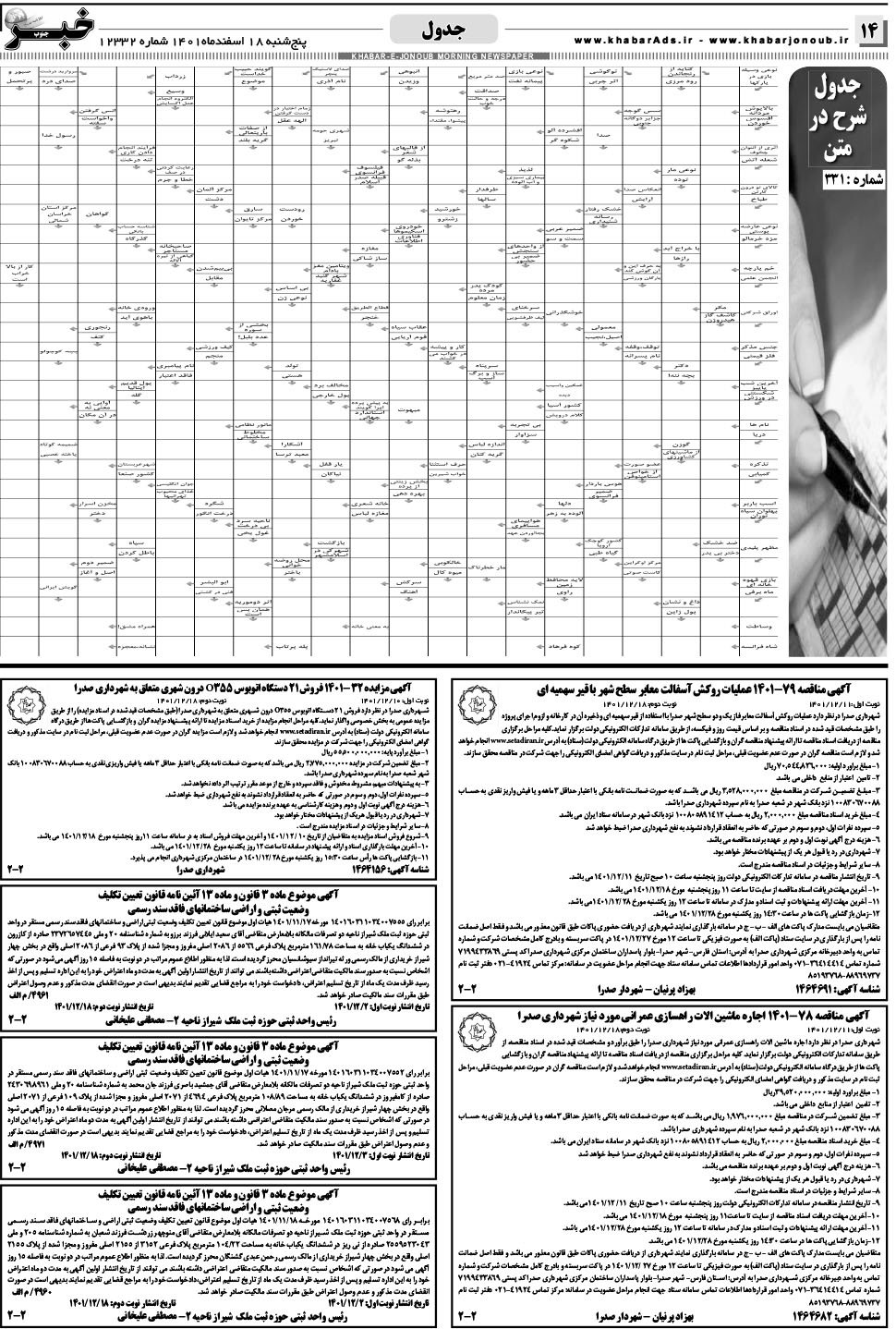 مشاهده صفحه ۱۴ روزنامه خبرجنوب تاریخ ۱۸ اسفند سال ۱۴۰۱