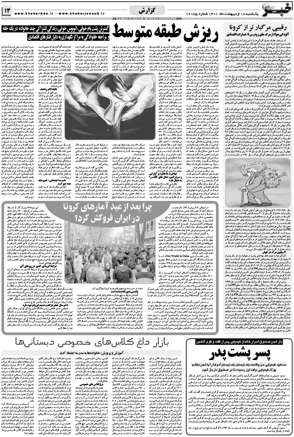 مشاهده صفحه ۱۳ روزنامه خبرجنوب تاریخ ۱۸  سال ۱۴۰۱