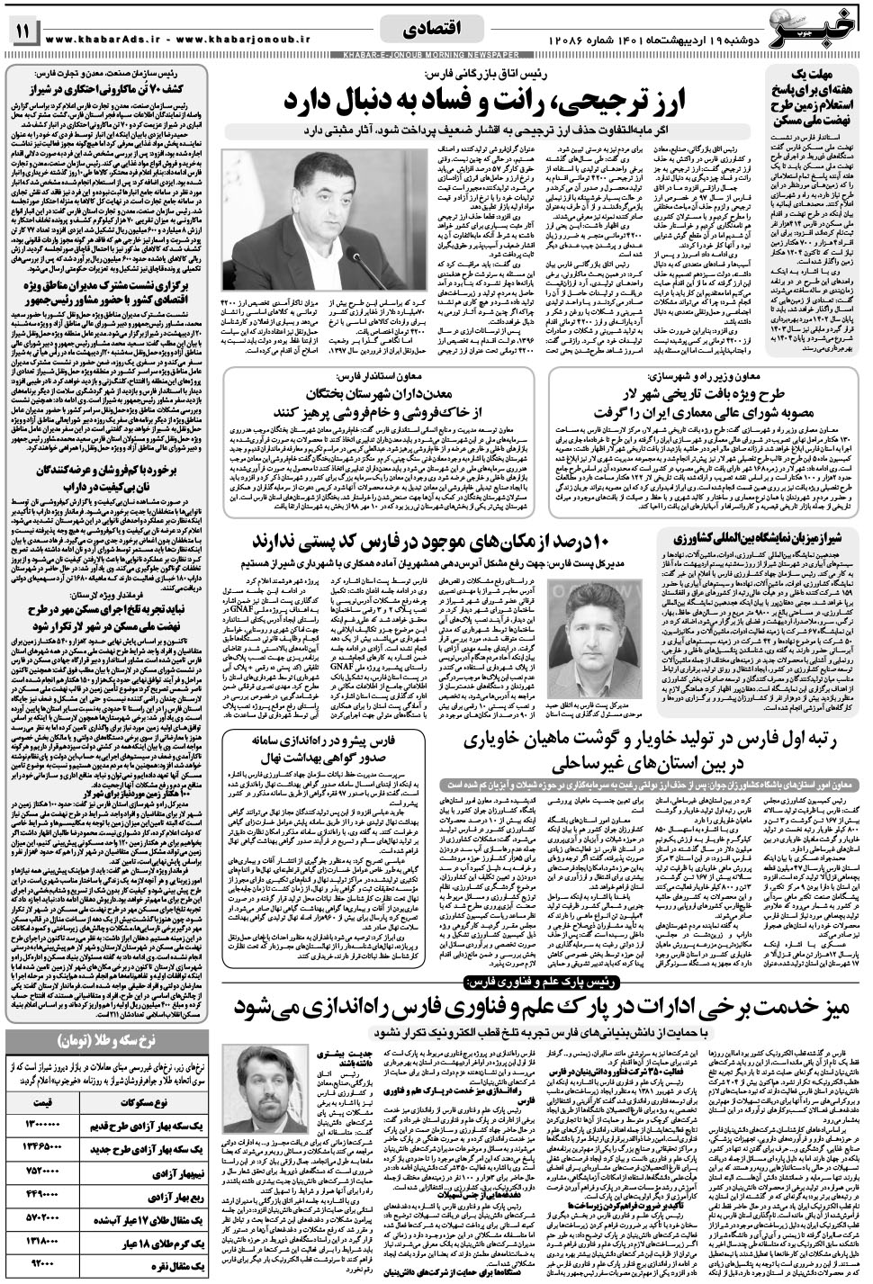 مشاهده صفحه ۱۱ روزنامه خبرجنوب تاریخ ۱۹  سال ۱۴۰۱