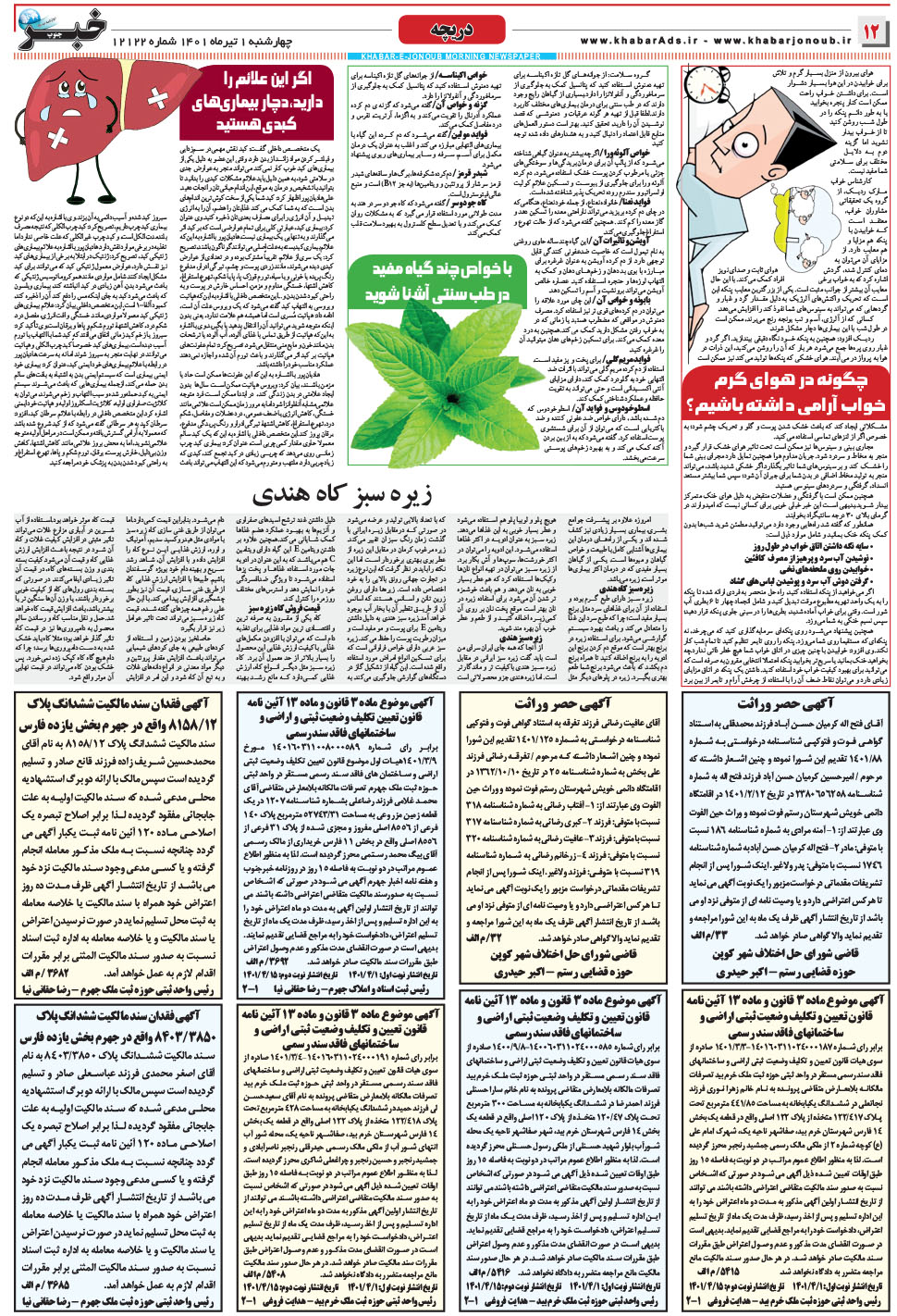 مشاهده صفحه ۱۲ روزنامه خبرجنوب تاریخ ۱  سال ۱۴۰۱
