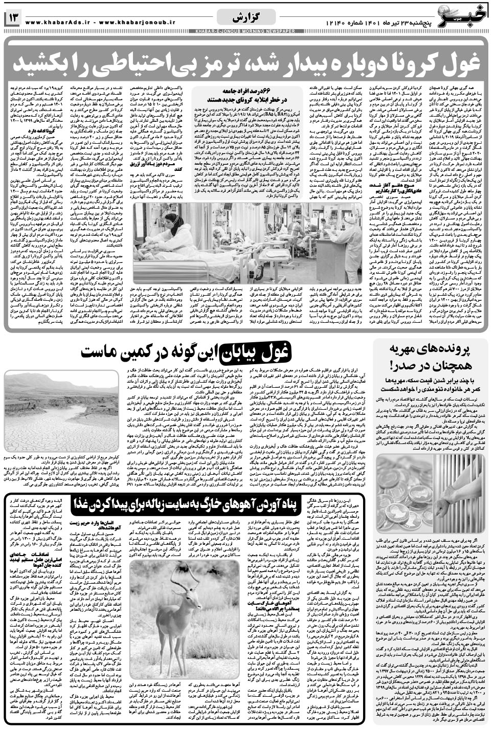 مشاهده صفحه ۱۳ روزنامه خبرجنوب تاریخ ۲۳  سال ۱۴۰۱