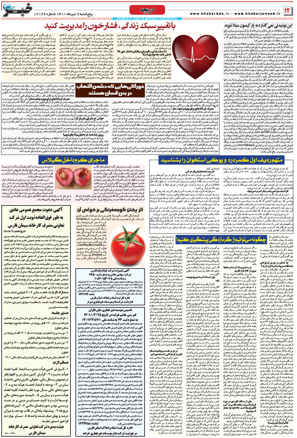 مشاهده صفحه ۱۲ روزنامه خبرجنوب تاریخ ۹  سال ۱۴۰۱