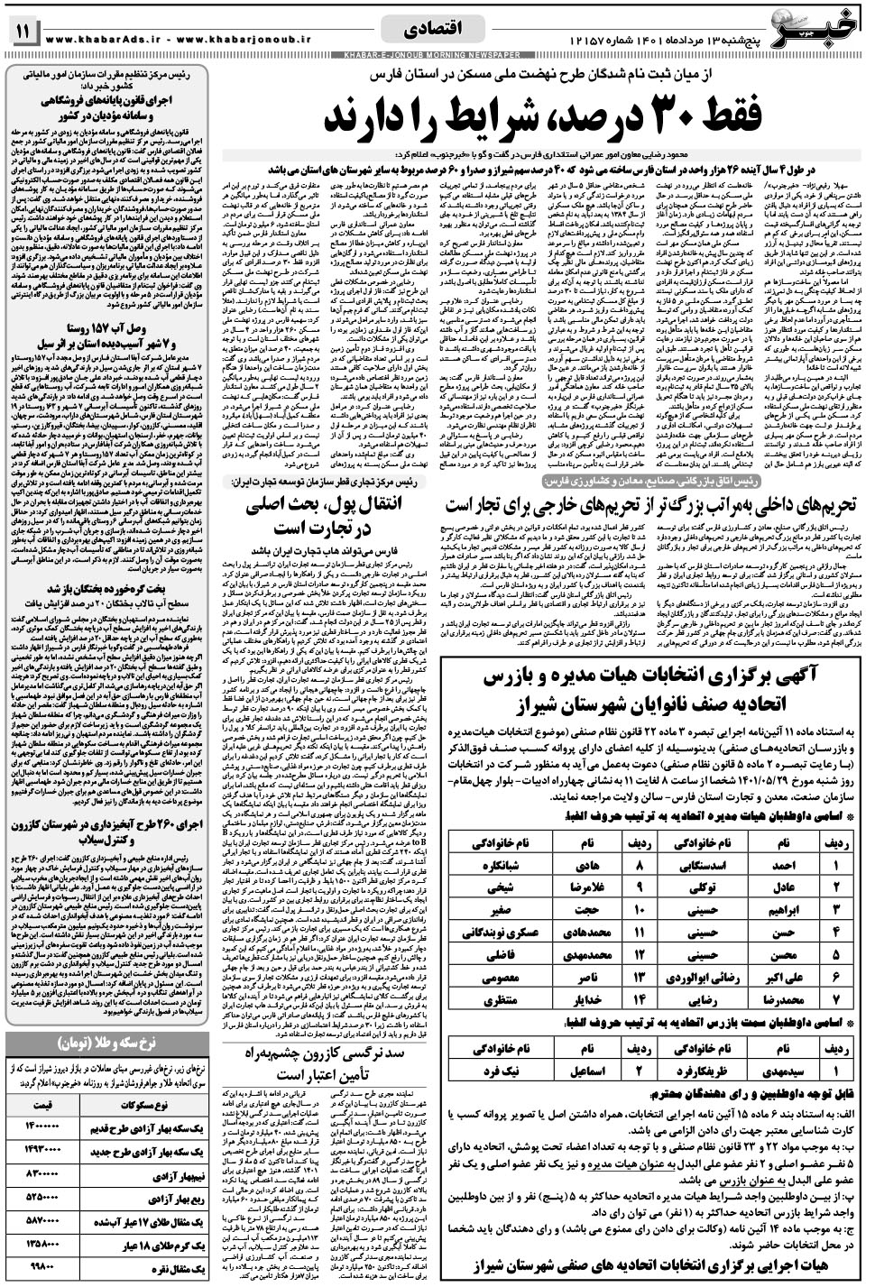مشاهده صفحه ۱۱ روزنامه خبرجنوب تاریخ ۱۳  سال ۱۴۰۱