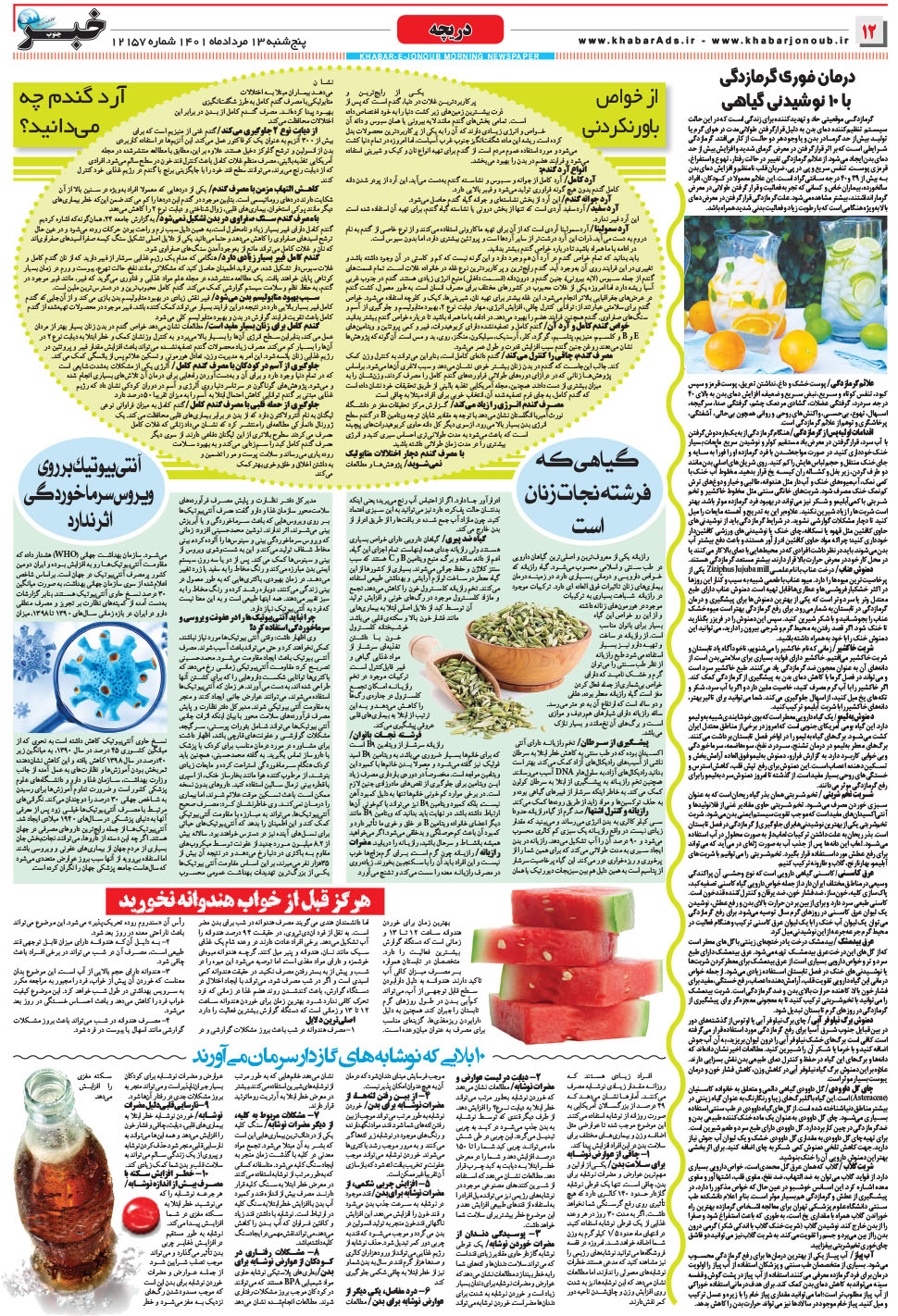 مشاهده صفحه ۱۲ روزنامه خبرجنوب تاریخ ۱۳  سال ۱۴۰۱