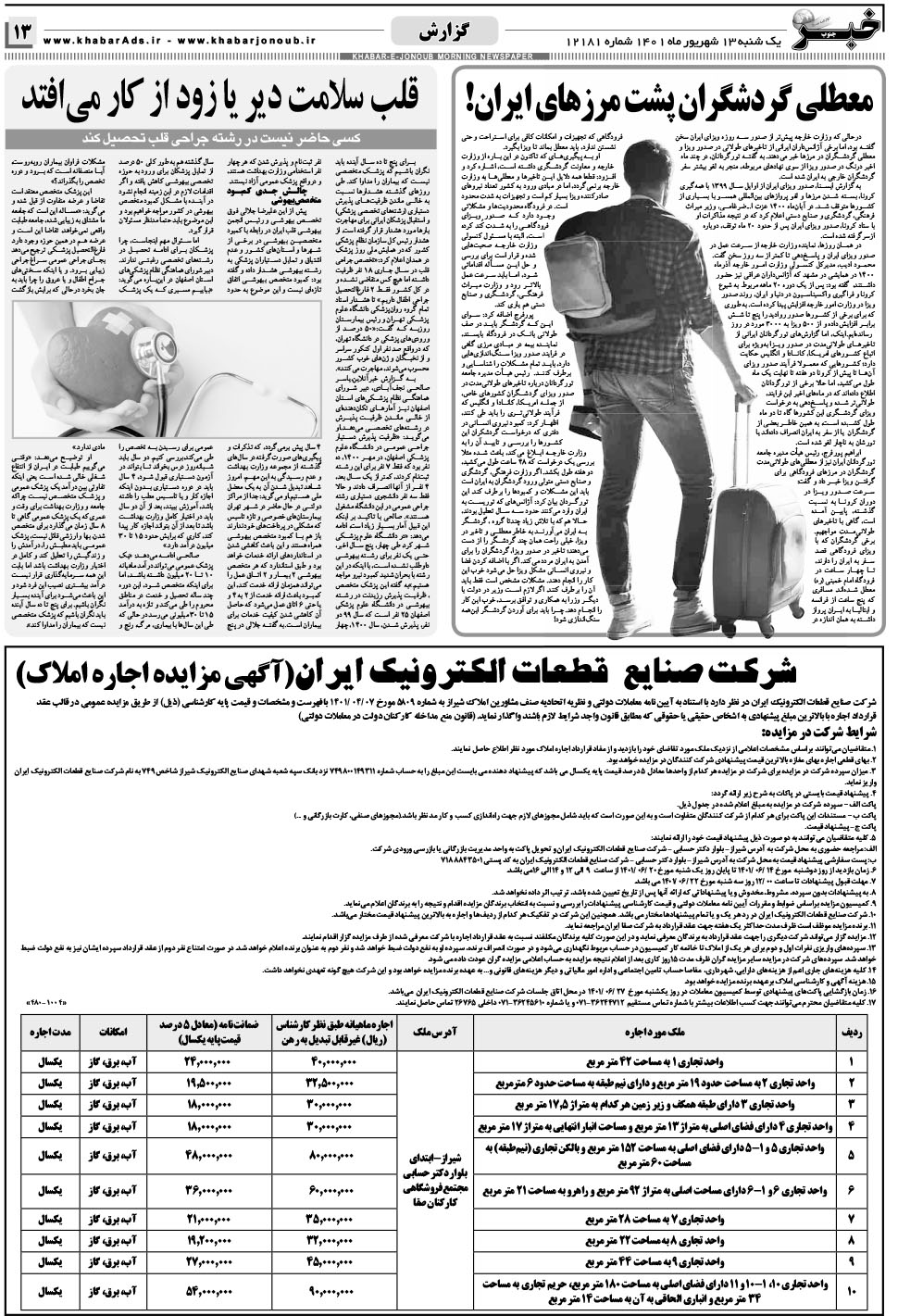 مشاهده صفحه ۱۳ روزنامه خبرجنوب تاریخ ۱۳  سال ۱۴۰۱