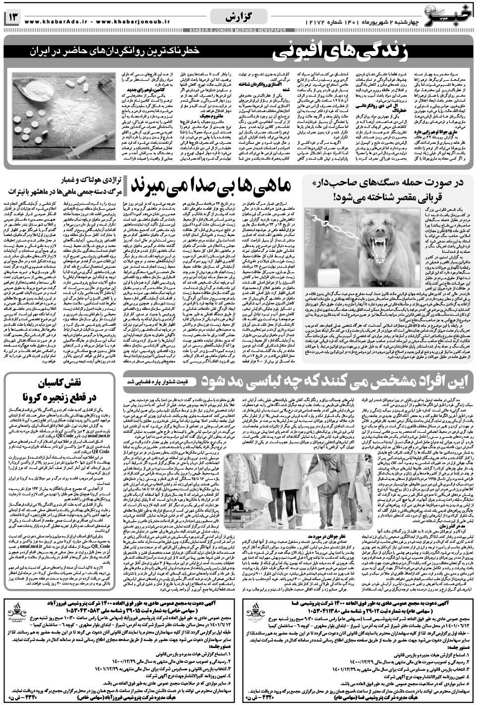 مشاهده صفحه ۱۳ روزنامه خبرجنوب تاریخ ۲  سال ۱۴۰۱