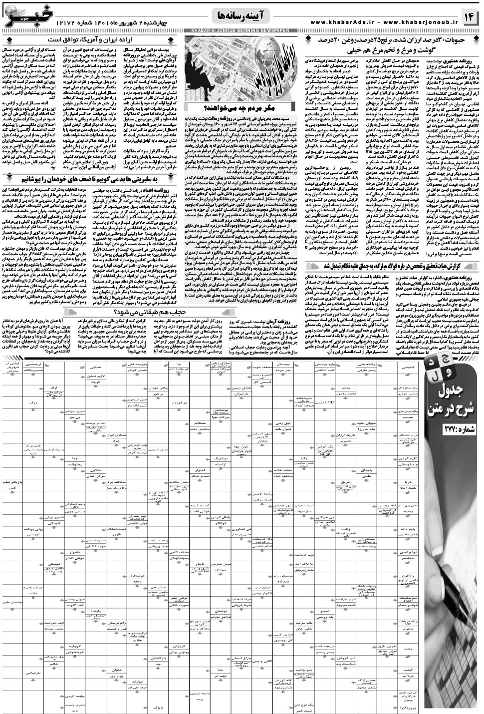 مشاهده صفحه ۱۴ روزنامه خبرجنوب تاریخ ۲  سال ۱۴۰۱