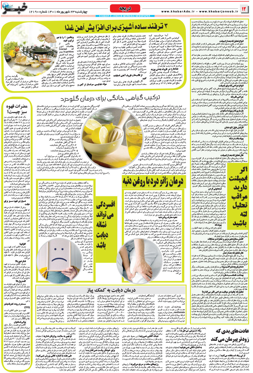 مشاهده صفحه ۱۲ روزنامه خبرجنوب تاریخ ۲۳  سال ۱۴۰۱