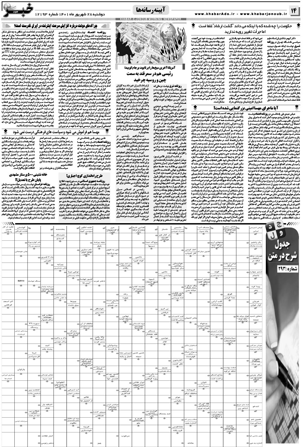 مشاهده صفحه ۱۴ روزنامه خبرجنوب تاریخ ۲۸  سال ۱۴۰۱