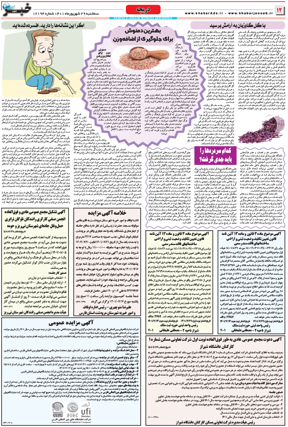 مشاهده صفحه ۱۲ روزنامه خبرجنوب تاریخ ۲۹  سال ۱۴۰۱