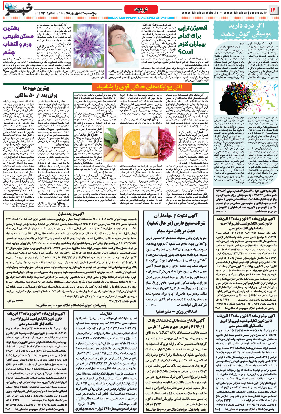مشاهده صفحه ۱۲ روزنامه خبرجنوب تاریخ ۳  سال ۱۴۰۱