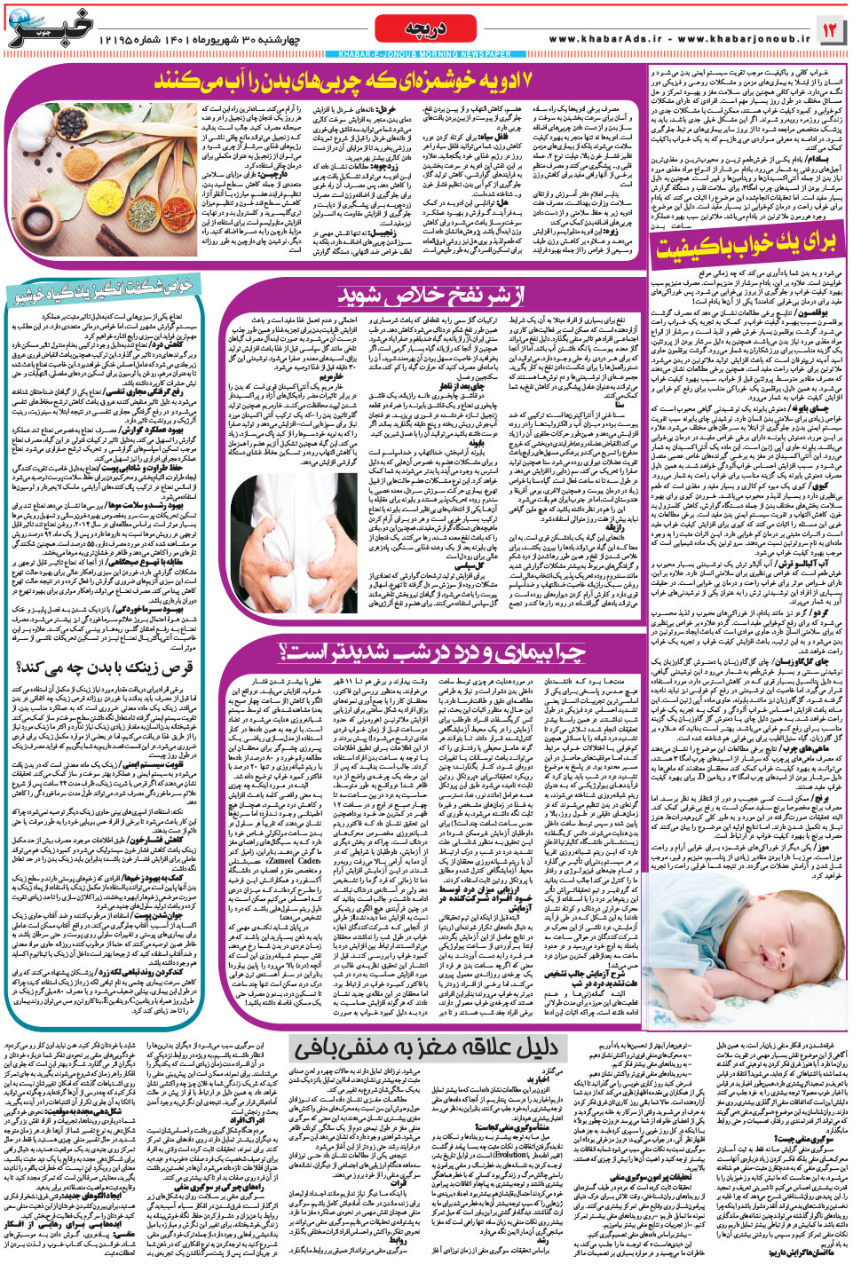 مشاهده صفحه ۱۲ روزنامه خبرجنوب تاریخ ۳۰  سال ۱۴۰۱
