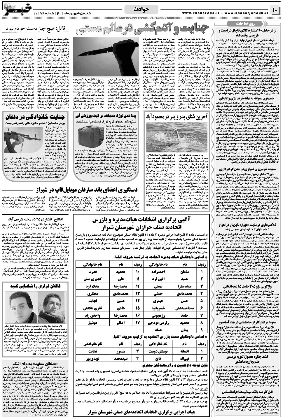 مشاهده صفحه ۱۰ روزنامه خبرجنوب تاریخ ۵  سال ۱۴۰۱