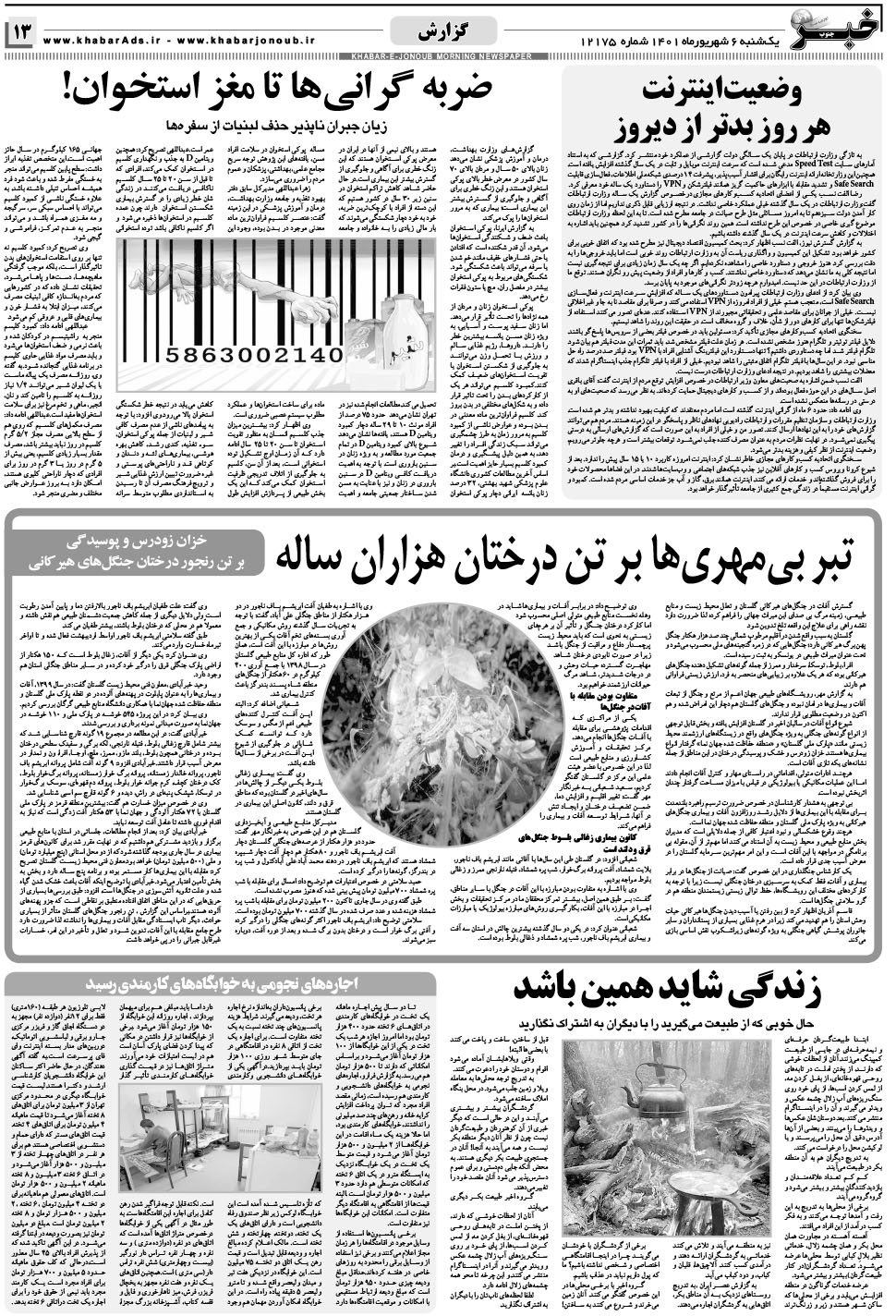 مشاهده صفحه ۱۳ روزنامه خبرجنوب تاریخ ۶  سال ۱۴۰۱