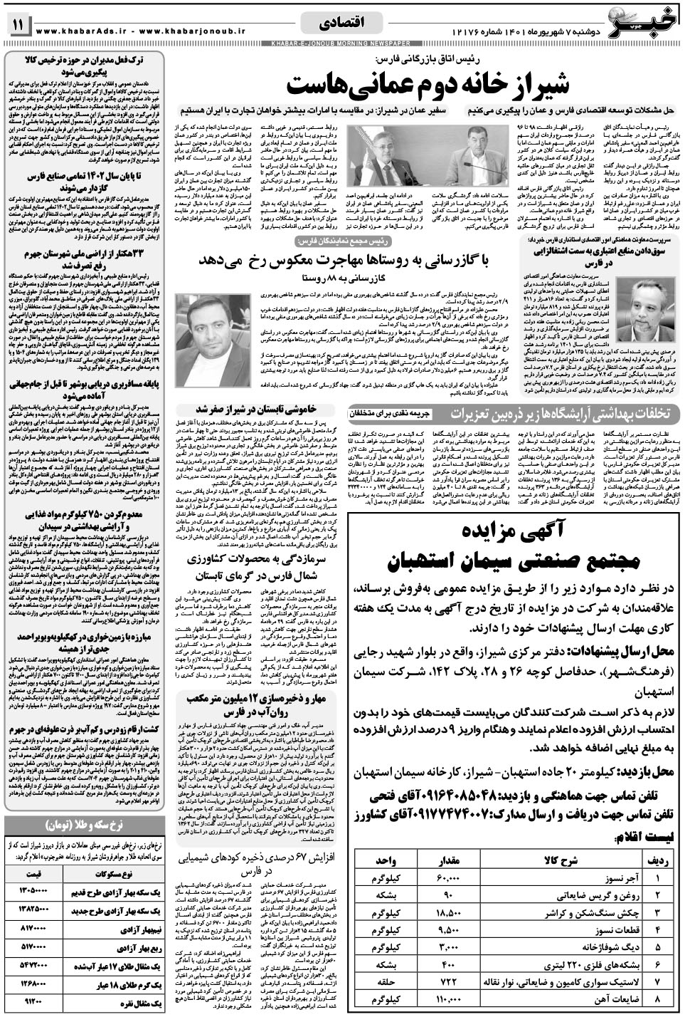 مشاهده صفحه ۱۱ روزنامه خبرجنوب تاریخ ۷  سال ۱۴۰۱