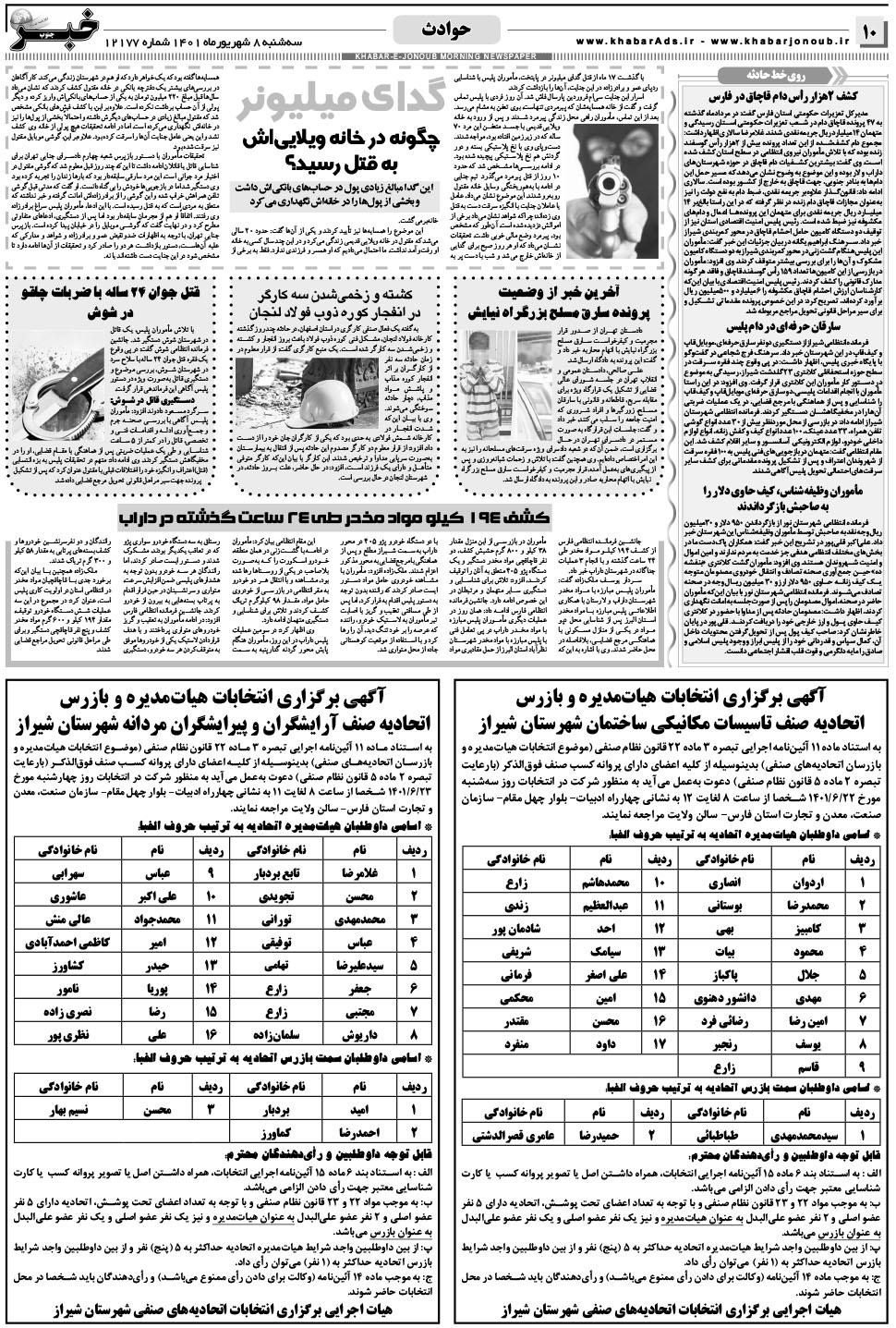 مشاهده صفحه ۱۰ روزنامه خبرجنوب تاریخ ۸  سال ۱۴۰۱