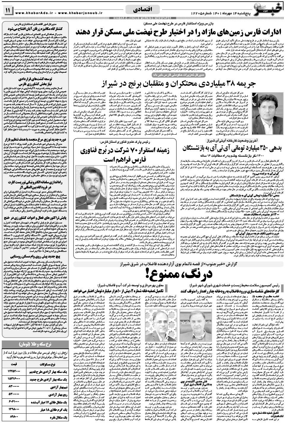 مشاهده صفحه ۱۱ روزنامه خبرجنوب تاریخ ۱۴  سال ۱۴۰۱