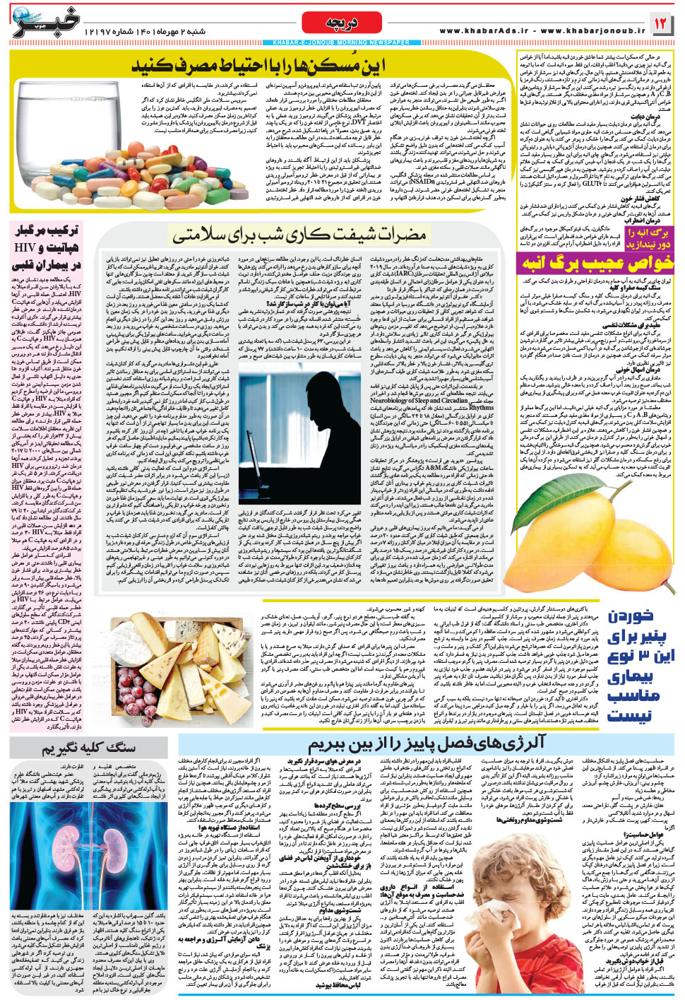 مشاهده صفحه ۱۲ روزنامه خبرجنوب تاریخ ۲  سال ۱۴۰۱