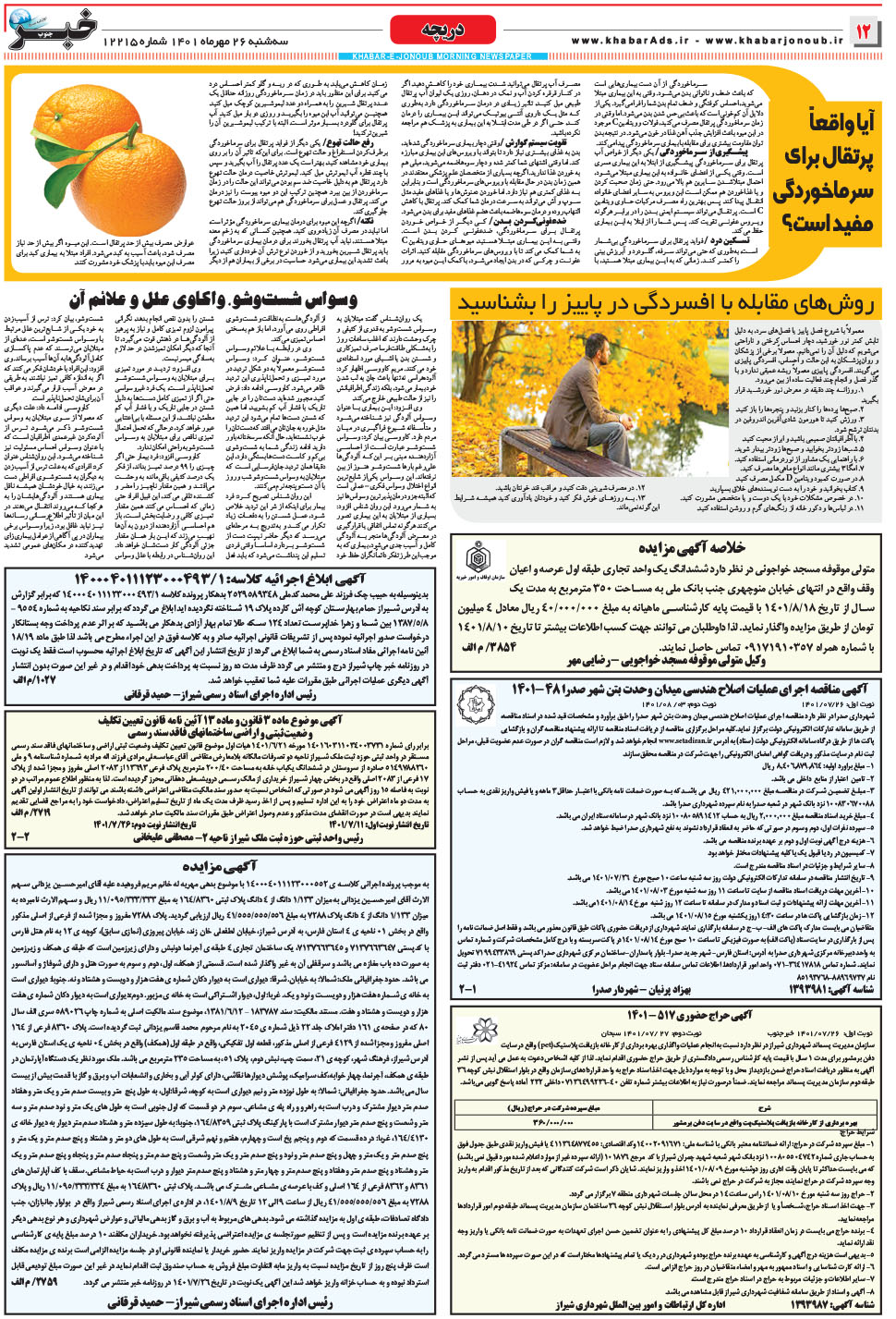 مشاهده صفحه ۱۲ روزنامه خبرجنوب تاریخ ۲۶  سال ۱۴۰۱