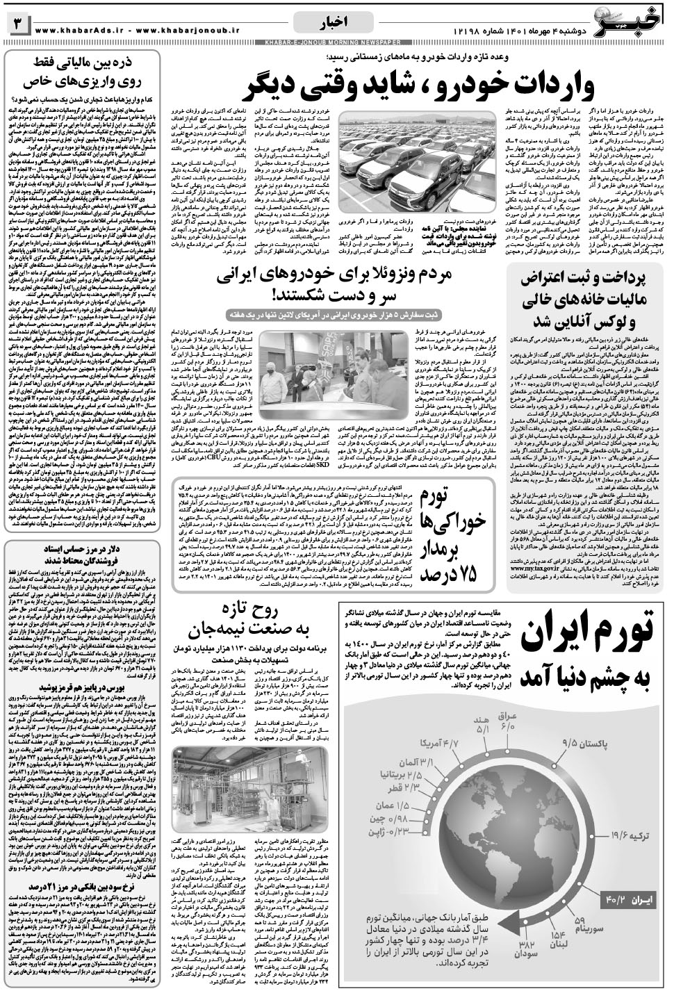مشاهده صفحه ۳ روزنامه خبرجنوب تاریخ ۴  سال ۱۴۰۱