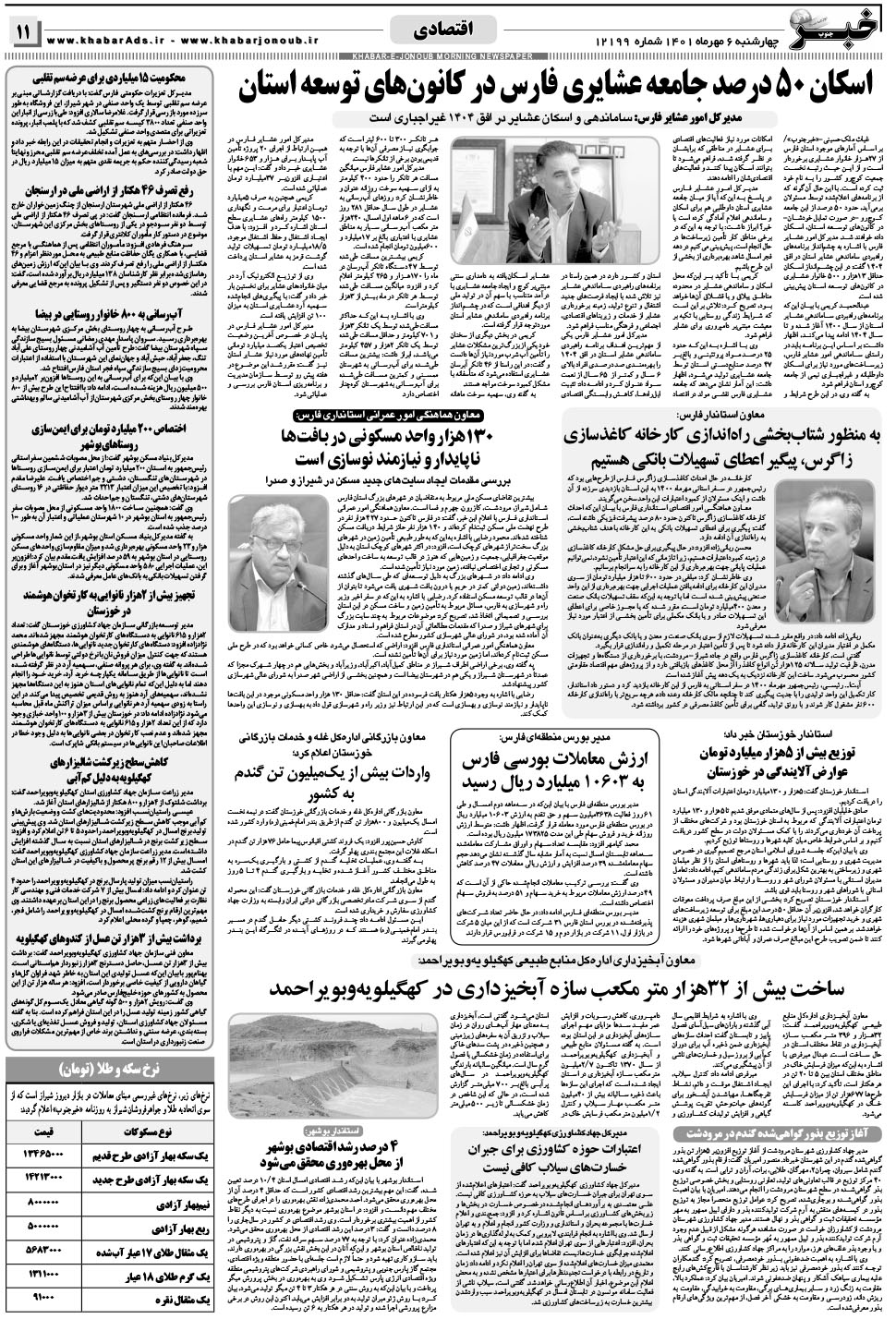 مشاهده صفحه ۱۱ روزنامه خبرجنوب تاریخ ۶  سال ۱۴۰۱