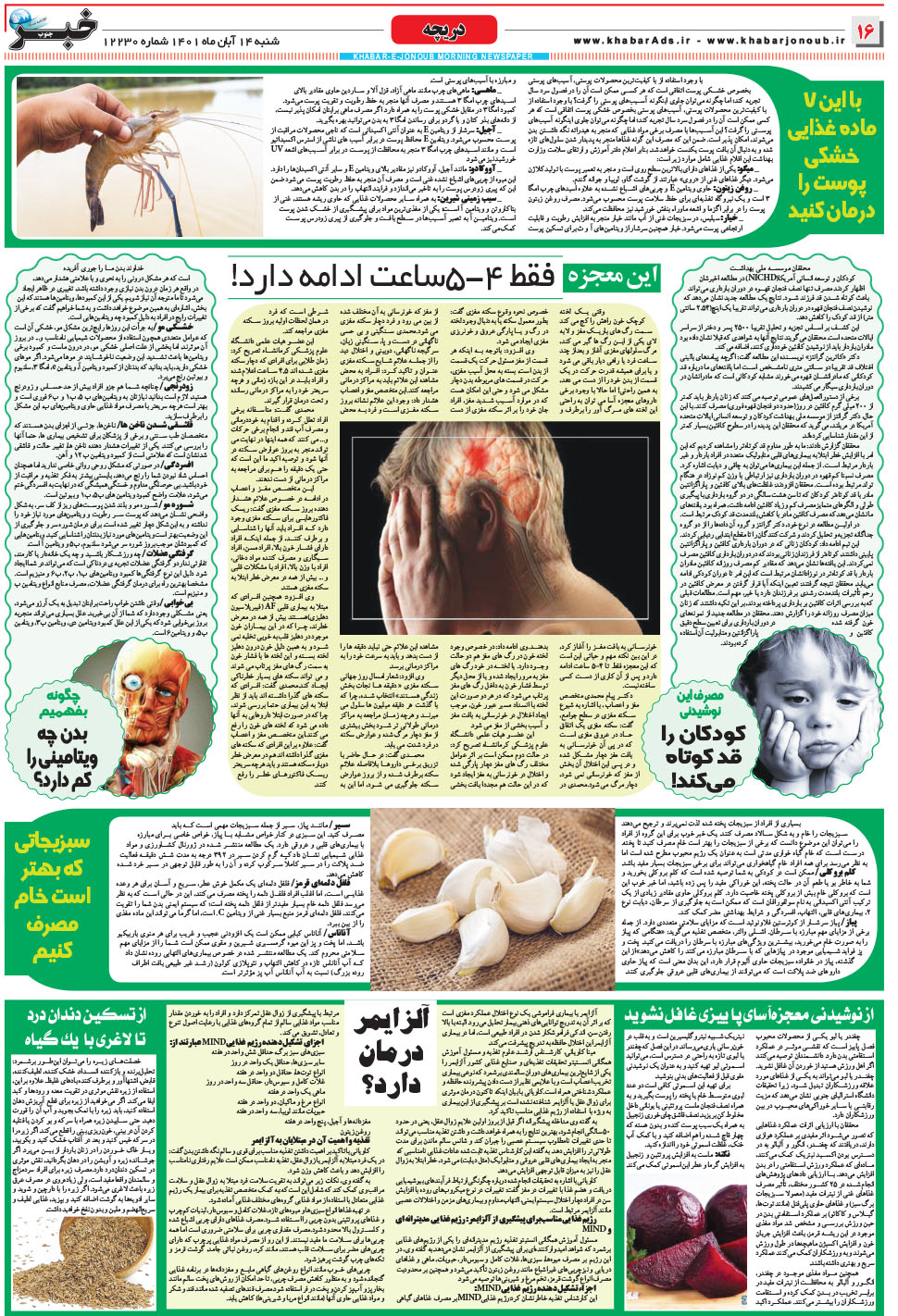 مشاهده صفحه ۱۶ روزنامه خبرجنوب تاریخ ۱۴  سال ۱۴۰۱