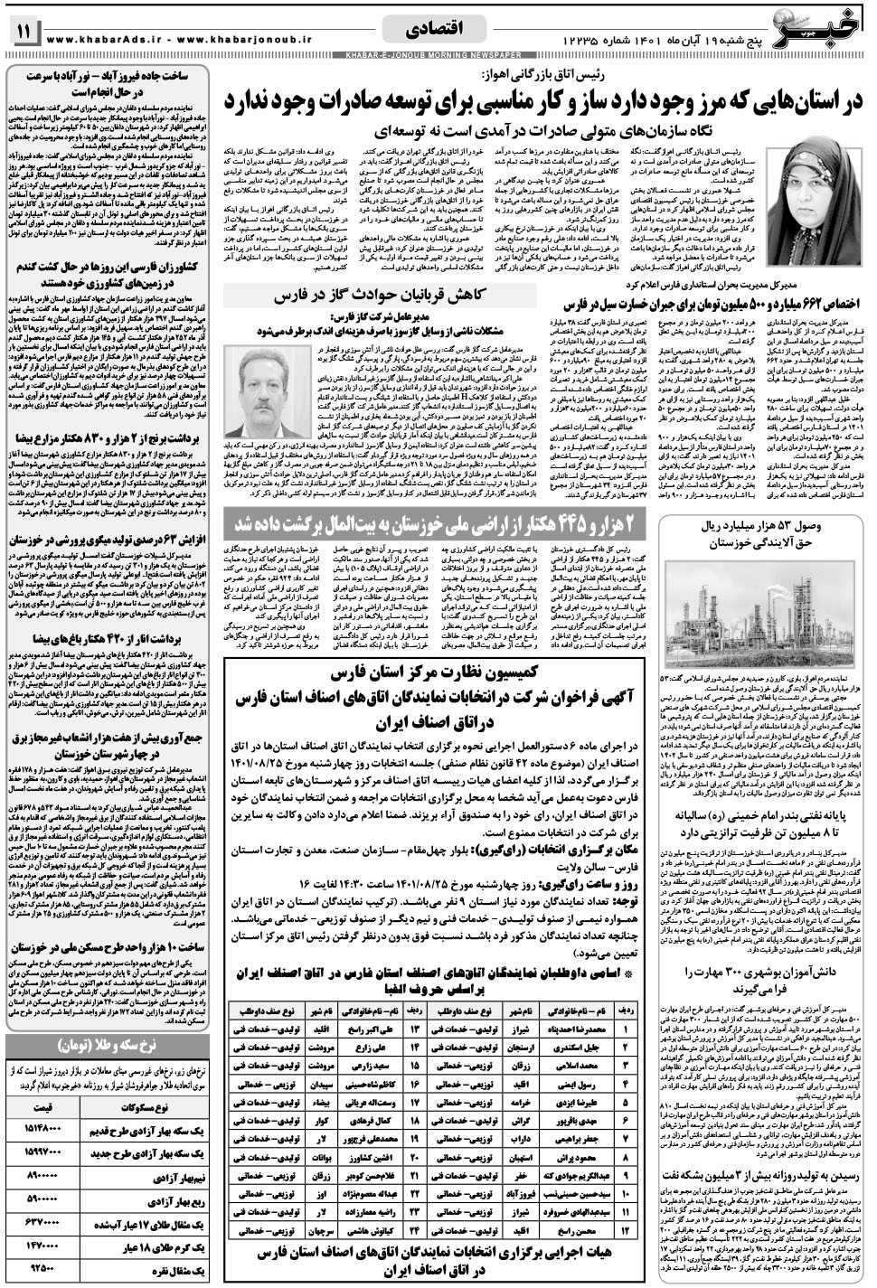 مشاهده صفحه ۱۱ روزنامه خبرجنوب تاریخ ۱۹  سال ۱۴۰۱