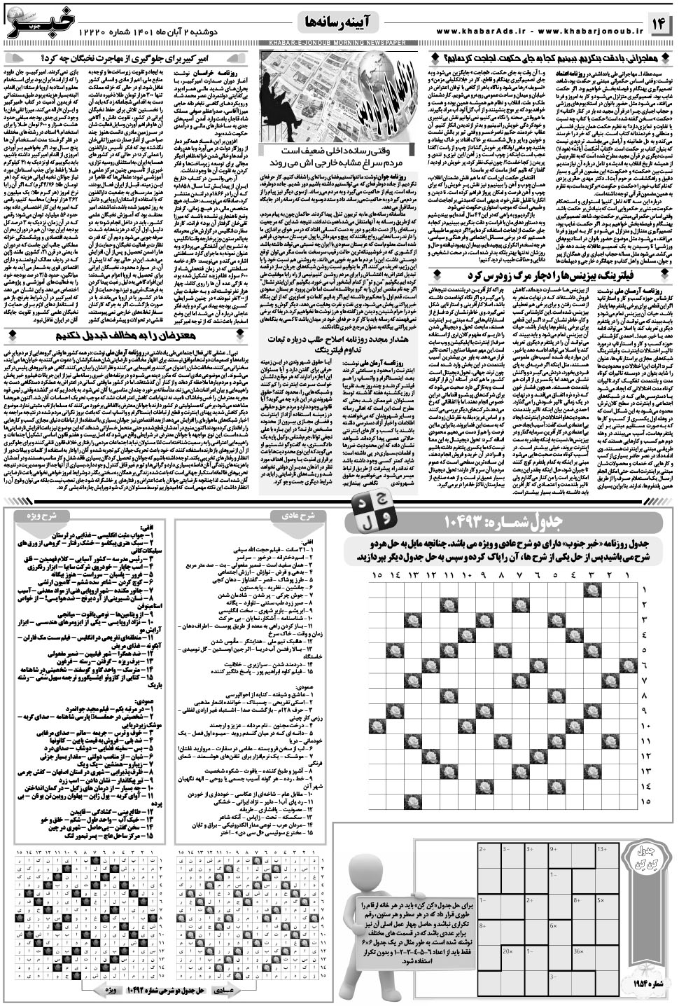 مشاهده صفحه ۱۴ روزنامه خبرجنوب تاریخ ۲  سال ۱۴۰۱