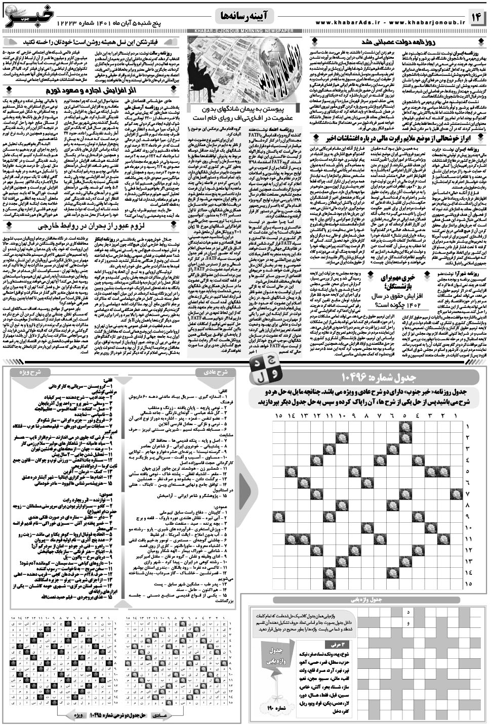 مشاهده صفحه ۱۴ روزنامه خبرجنوب تاریخ ۵  سال ۱۴۰۱
