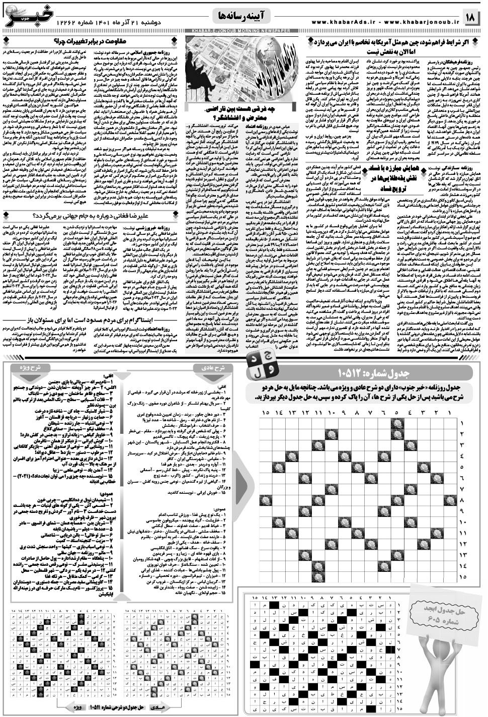 مشاهده صفحه ۱۸ روزنامه خبرجنوب تاریخ ۲۱  سال ۱۴۰۱