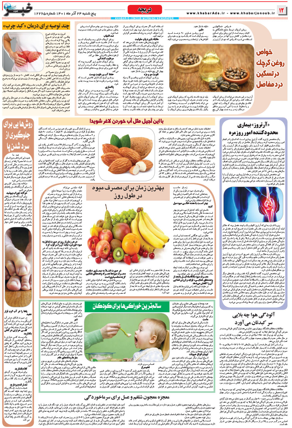 مشاهده صفحه ۱۲ روزنامه خبرجنوب تاریخ ۲۴  سال ۱۴۰۱