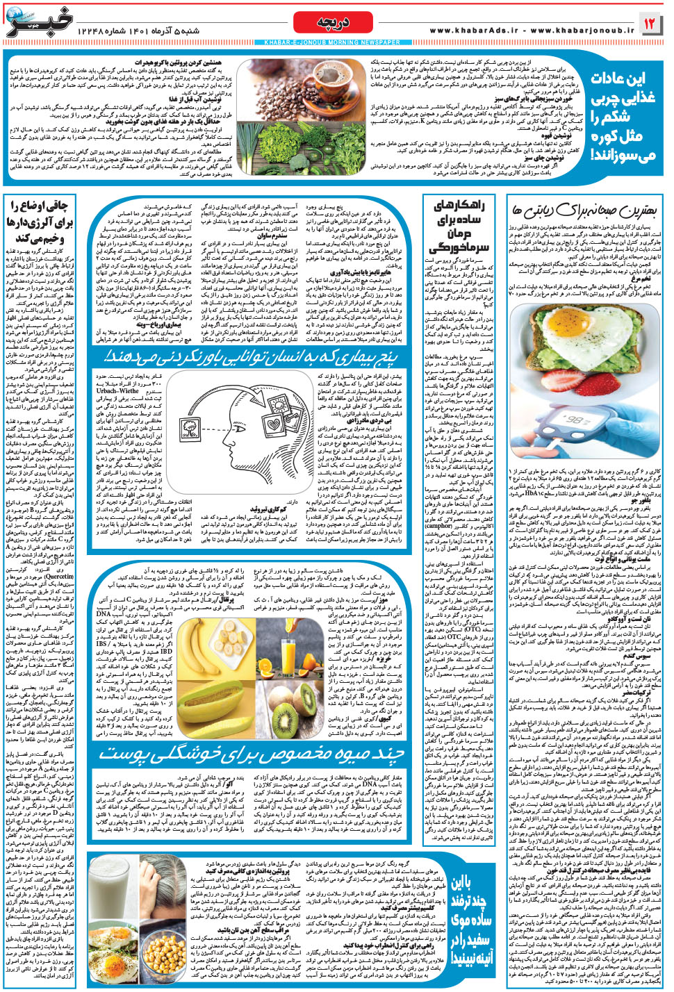 مشاهده صفحه ۱۲ روزنامه خبرجنوب تاریخ ۵  سال ۱۴۰۱