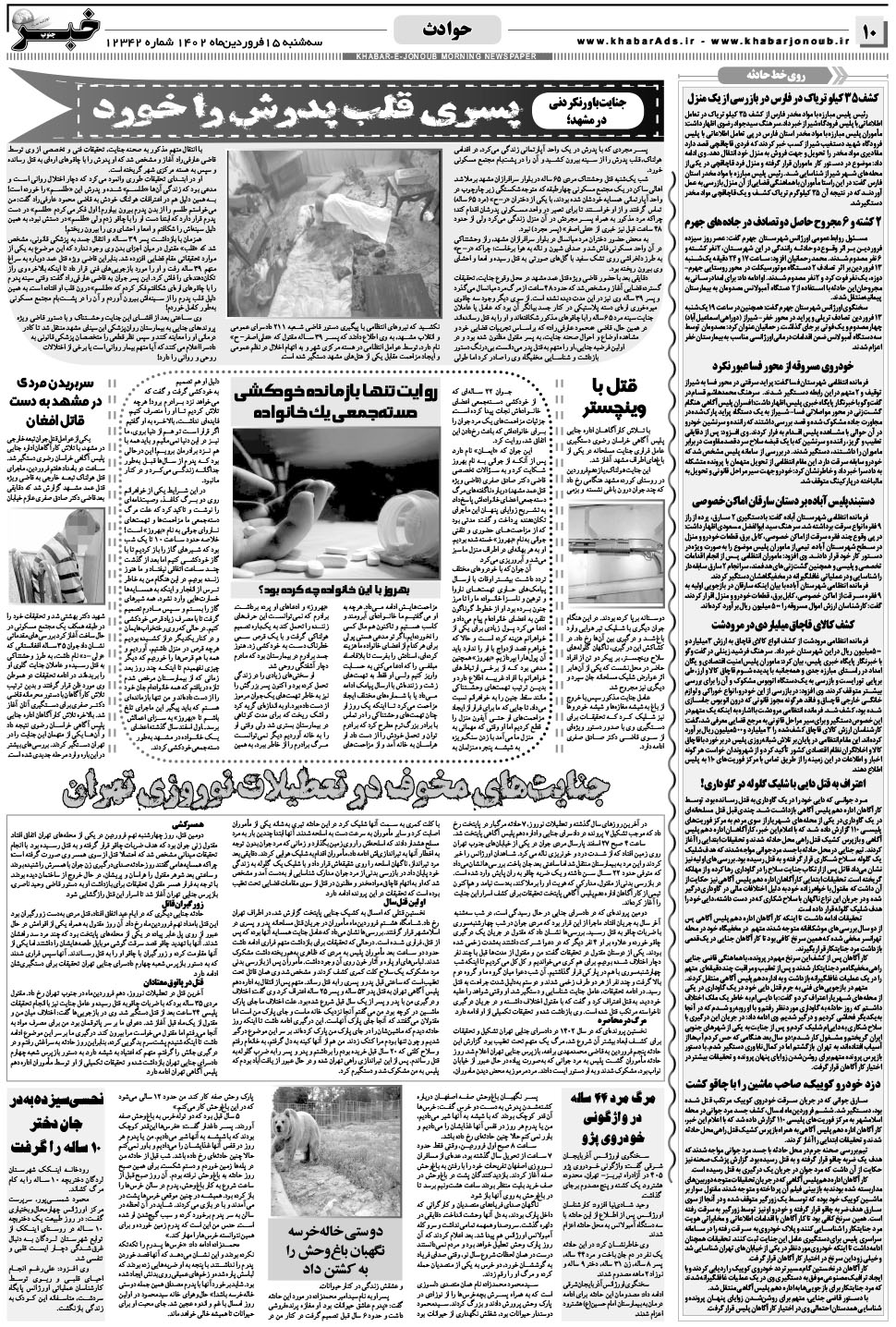 مشاهده صفحه ۱۰ روزنامه خبرجنوب تاریخ ۱۵  سال ۱۴۰۲