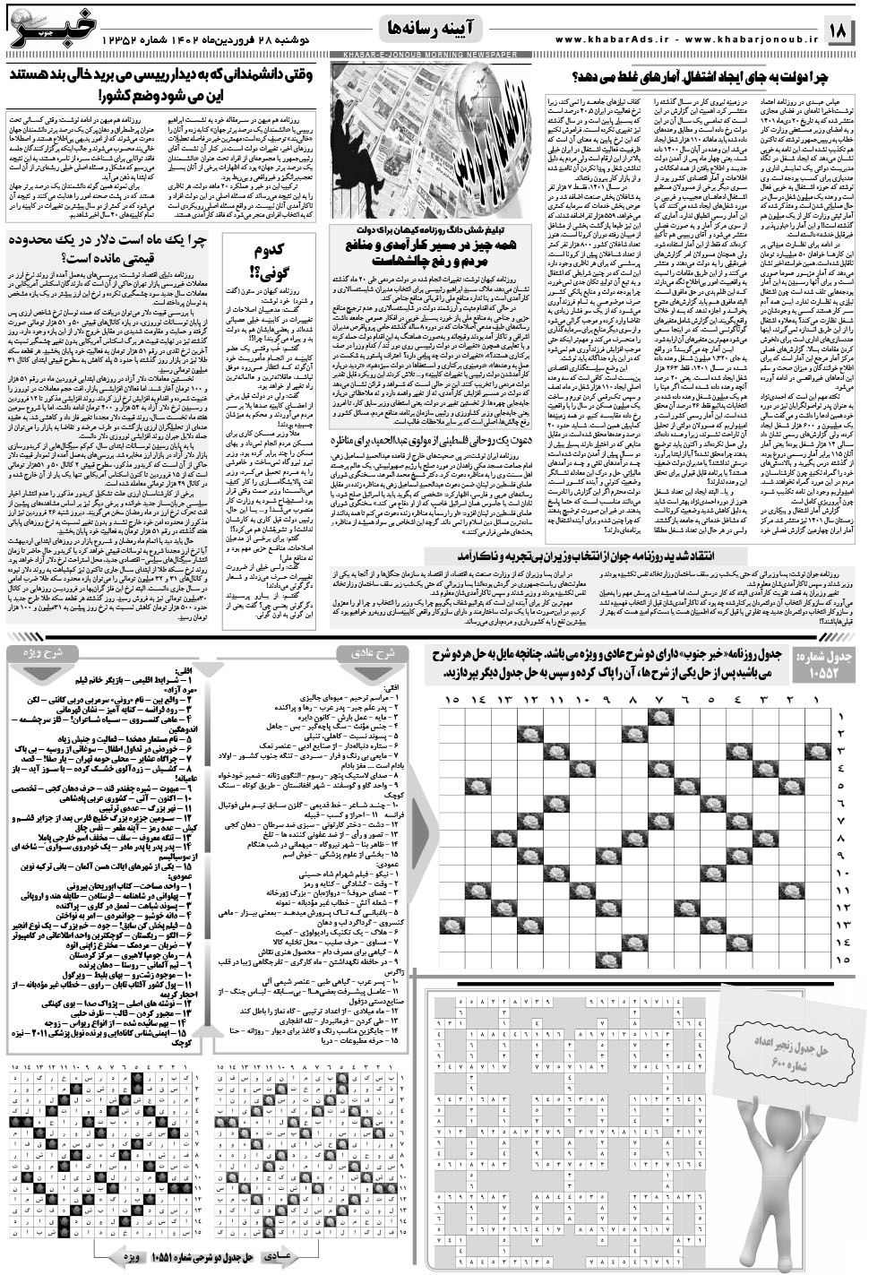 مشاهده صفحه ۱۸ روزنامه خبرجنوب تاریخ ۲۸  سال ۱۴۰۲